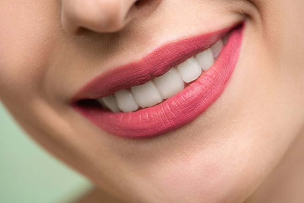 Close-up of natural, full lips after lip enhancement
