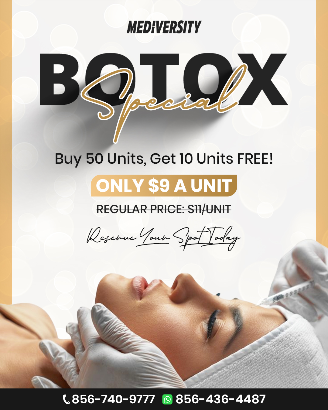 Botox special offer at Mediversity med spa in Turnersville, NJ