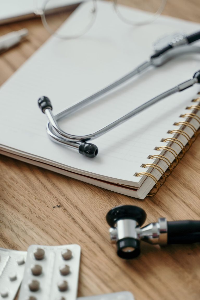 Stethoscope and patient notes for an annual physical exam at Mediversity primary care