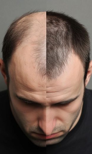 Hair restoration before and after comparison for thinning hair at Mediversity, New Jersey